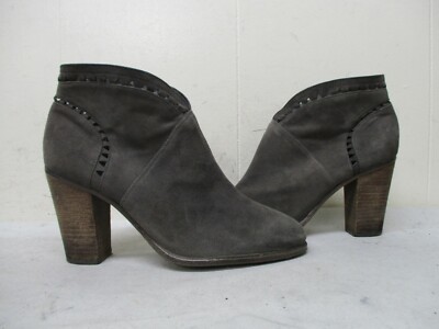 Vince Camuto Fritan Gray Suede Leather Zip High Heel Ankle Boots Womens Sz 6.5 M