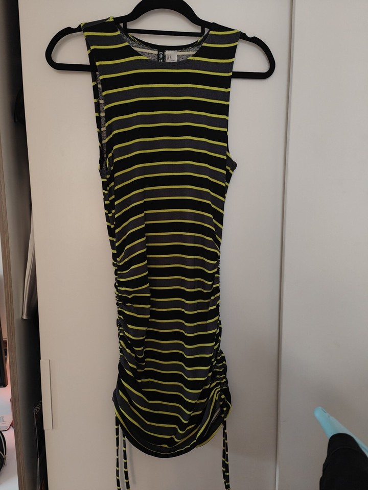 H&M Black & Yellow Stripe Bodycon Dress, Adjustable Length Size S eBay