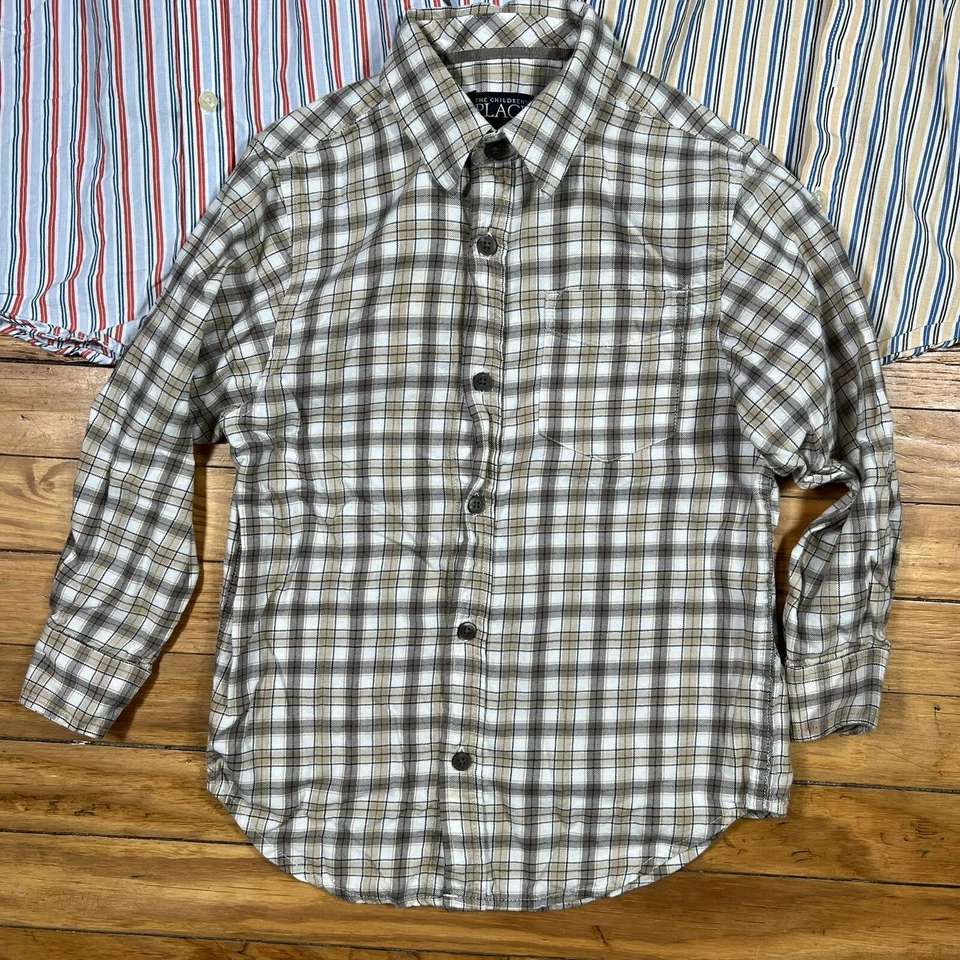 Lote de 3 Camisas con Botones Manga Larga para Niños Talla 5-6 Rayas a Cuadros U Foto 4 de 4