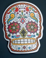 Sugar Skull Day Of The Dead Square Teeth Waterproof Vinyl Sticker Decal 2" X 3  