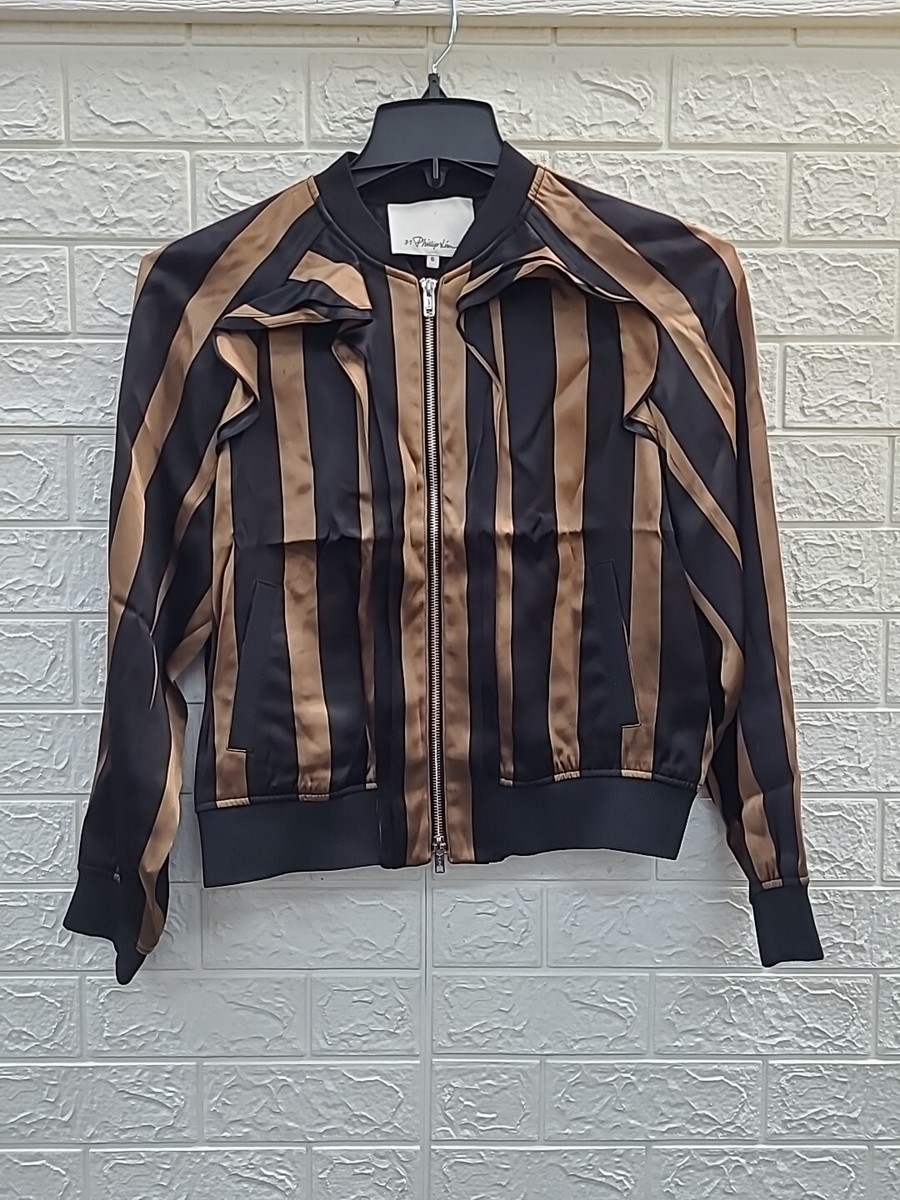 3.1 Phillip Limフライトジャケット。 New 3.1 Phillip Lim Long Sleeve Full Zip Bomber Stripe Jacket Size