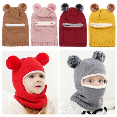 warm Ohrklappe Infant Bonnet Kids Knitted Cap Cotton Hood Schal Baby Winter Hut