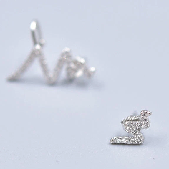 Orecchini Climber Crawler A Forma Di Cuore Amore Fulmine In Argento Sterling - Immagine 4 di 4