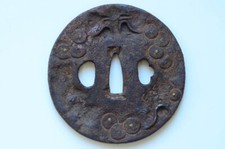 Antique Gold Inlay Lotus Tsuba Japanese Samurai Bushido Sword katana from Japan