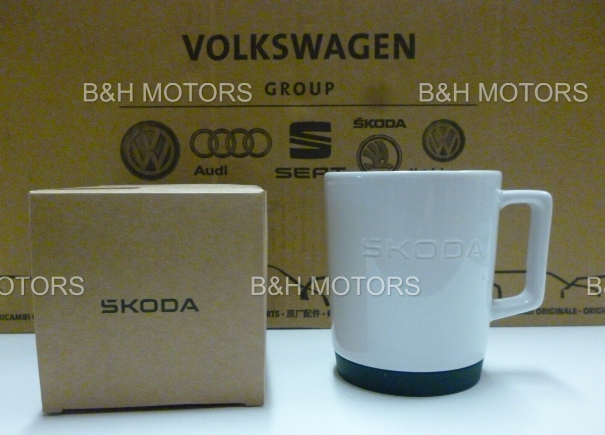 NEW GENUINE SKODA WHITE CERAMIC MUG WITH SILICONE BASE 6U0069601A