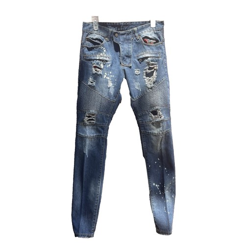 Pierre Balmain Zipper Biker Jeans Moto Style Denim Pants Women's