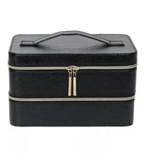 Lancome Large Black Synthetic Leather Train Case Box Organizer, Size 9 x 5.5 x 5