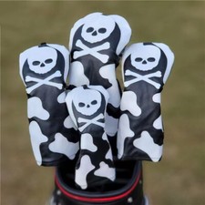 Golf Club Driver Fairway Wood Hybrid Head Cover Black White Skull Skeleton Bone