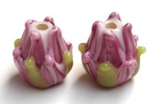 10pcs handmade Lampwork glass beads pink flower buds 14 15mm