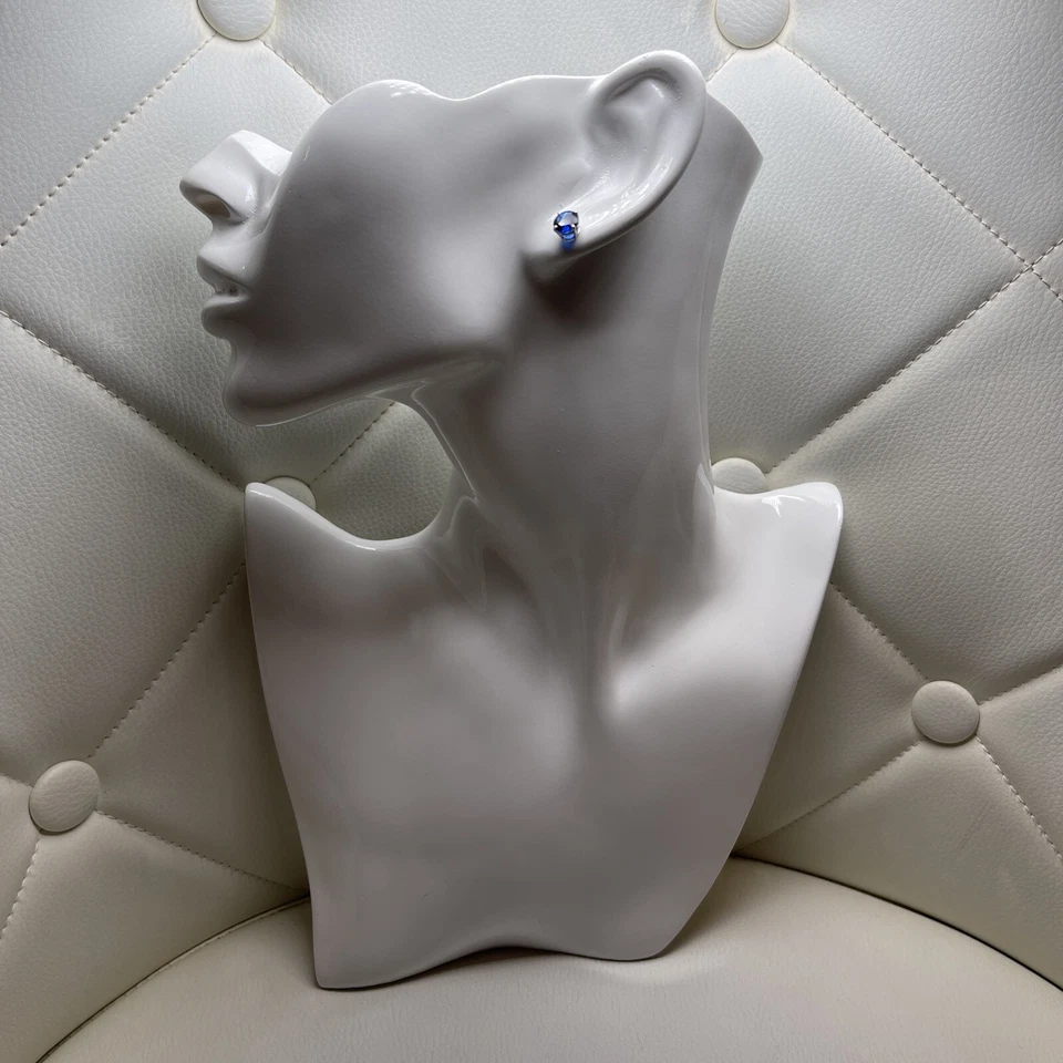 2 TCW Round Brilliant Sapphire Studs Earrings Man Made 14k Solid God Screw Push - Image 3 of 4