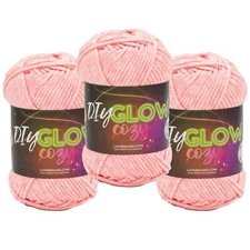 (3 Pack) Lion Brand Yarn 197-101BR DIY Glow Cozy Yarn, Pink