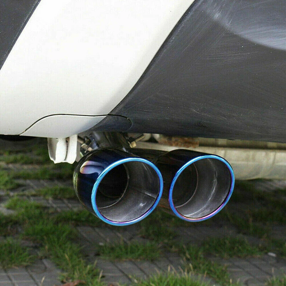 2.5" Inlet Blue Dual Pipe Exhaust Rear Throat Tail Muffler Tip Car Accessories - Image 4 of 4