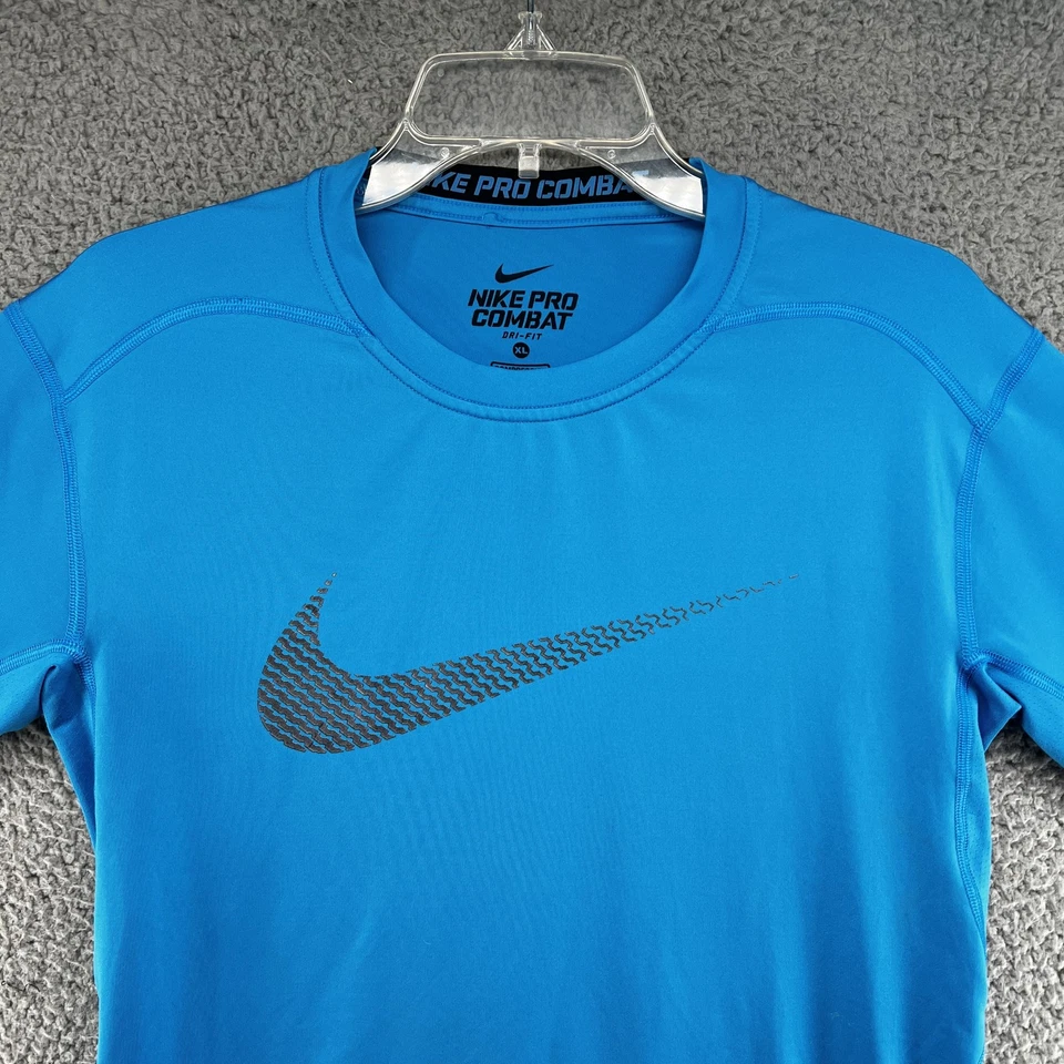 Nike Pro Combat Compression Shirt Mens XL Blue Dri-Fit Athletic Tee Training Gym - Image 3 of 4