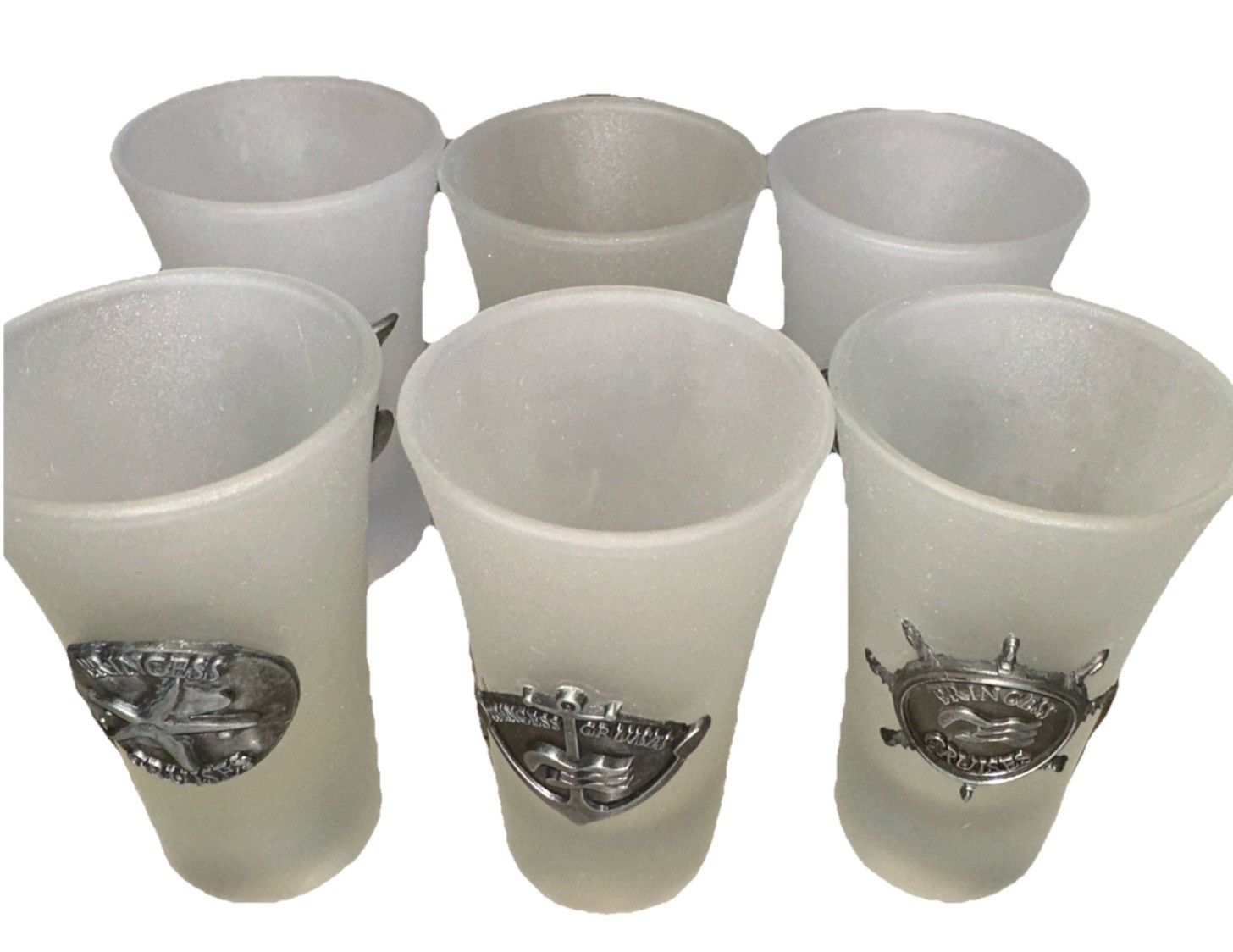 PRINCESS CRUISES Cordial Shot Glass Collection Tall Flared Frosted Raised Logo