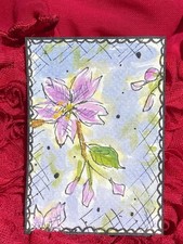 ACEO Original Art Cherry Blossom Flower Lace Painting  3.5x2.5  Gold Shimmer
