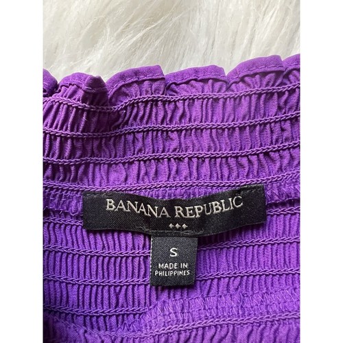 Banana Republic lila Rüschen gesmokte Stehkragen Langarm Bluse S - Bild 4 von 4