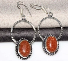 925 Silver Plated Sandstone Earrings 2.1" Gemstone Jewelry Christmas Vibes JW