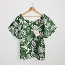 Farm Rio Forest Soul Mini Dress Linen Green Size L BNWT Puff Sleeve