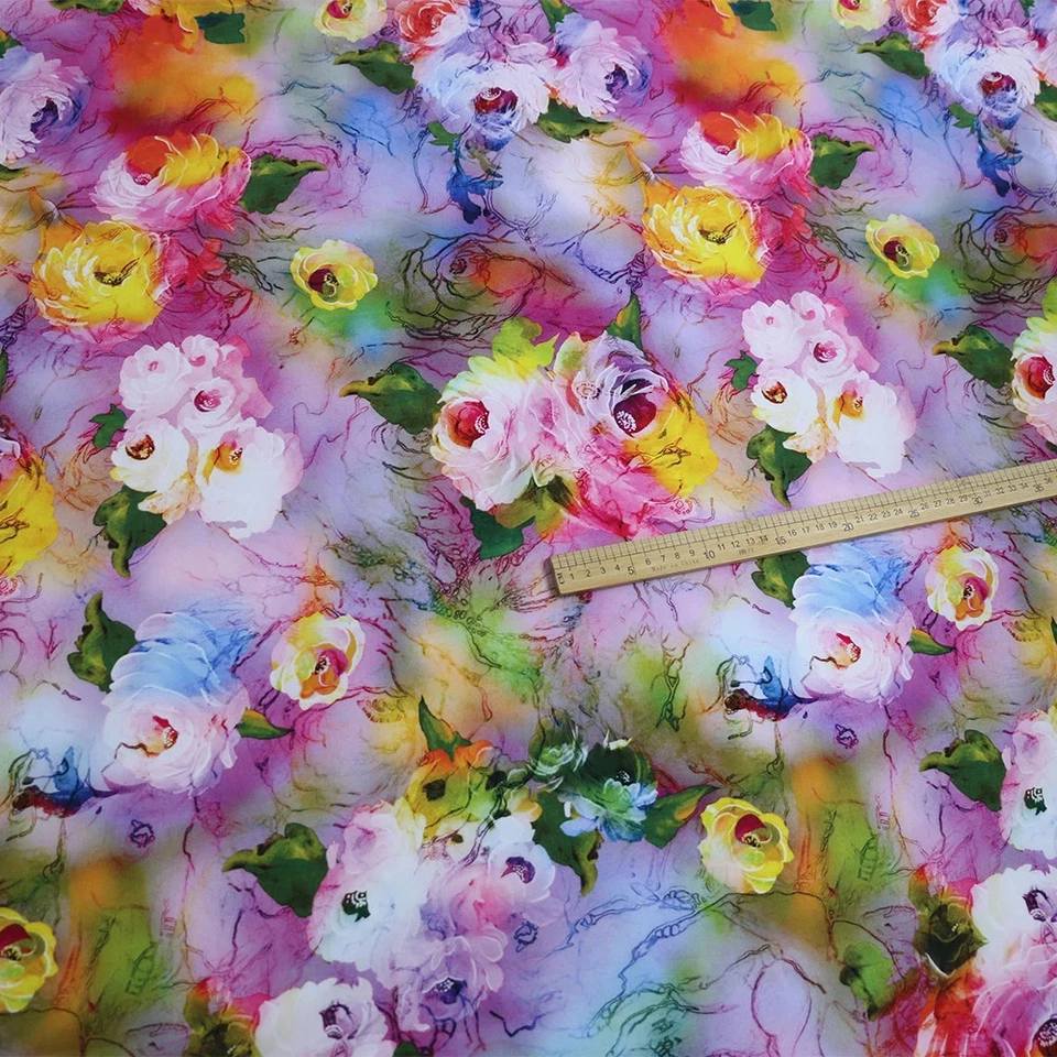 55'' Wide By Yard Digital Print Viscose Fabric Dress Material Rose Floral Poplin - Image 4 of 4