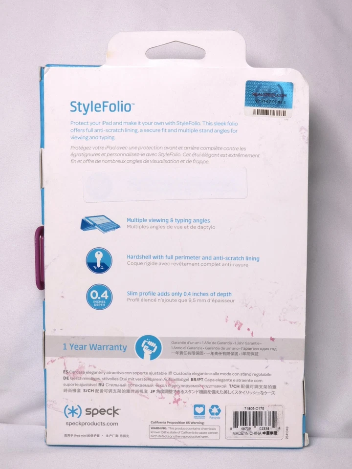 Speck Stylefolio Case & Stand ipad Mini 4 Bouquet Gray Purple Open Box 2015 - Image 2 of 4
