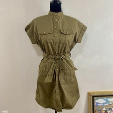 Ralph Lauren Olive Button Up Shirt Dress, Belted, Missing Button, Size 2P