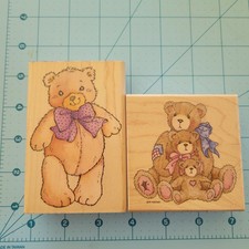 Lot 2 Teddy Bears Wood Rubber Stamps Stampendous Stampede Friends