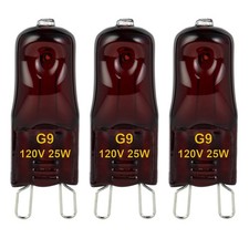 YEGRUEB G9 Heat Lamp Bulbs for Reptile,Night Red, Mini 25W-Pack of 3, Red