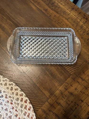 Vintage WEXFORD ANCHOR HOCKING Clear Glass Cranberry Relish Dish Serving Tray