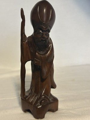 Vintage Wooden Hand Carved Chinese / Asian Shou-Lao Statue 6 Inch Tall