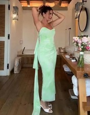 ZARA NEW WOMAN STRAPPY TULLE MIDI DRESS WITH SCARF GREENS SIZE M 3152/327/120