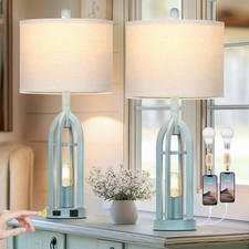 27" Farmhouse Table Lamps for Living Room,Blue Vintage Lamps Set of 2 with US...