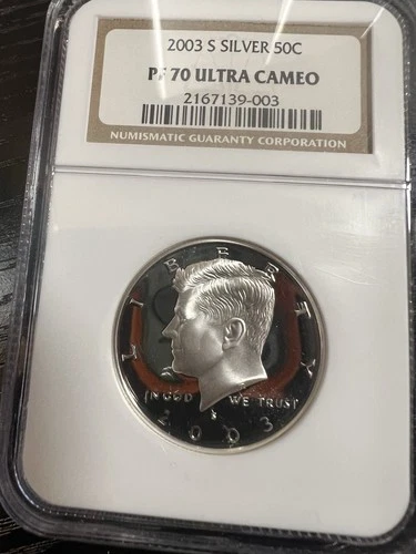 NGC - Kennedy Half Dollar - 50c - 2003 S SILVER - PF - 70 - ULTRA CAMEO