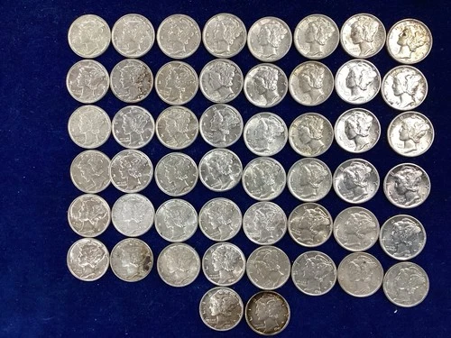 1940's Mercury Silver Dime Mixed XF-AU Roll of 50 Coins   E1770