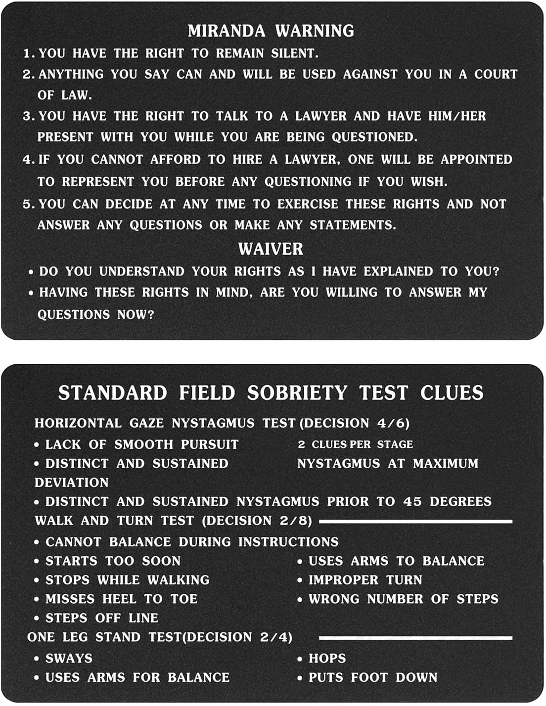 Miranda Warning Card - Miranda Rights Card Metal - Engraved Standard ...