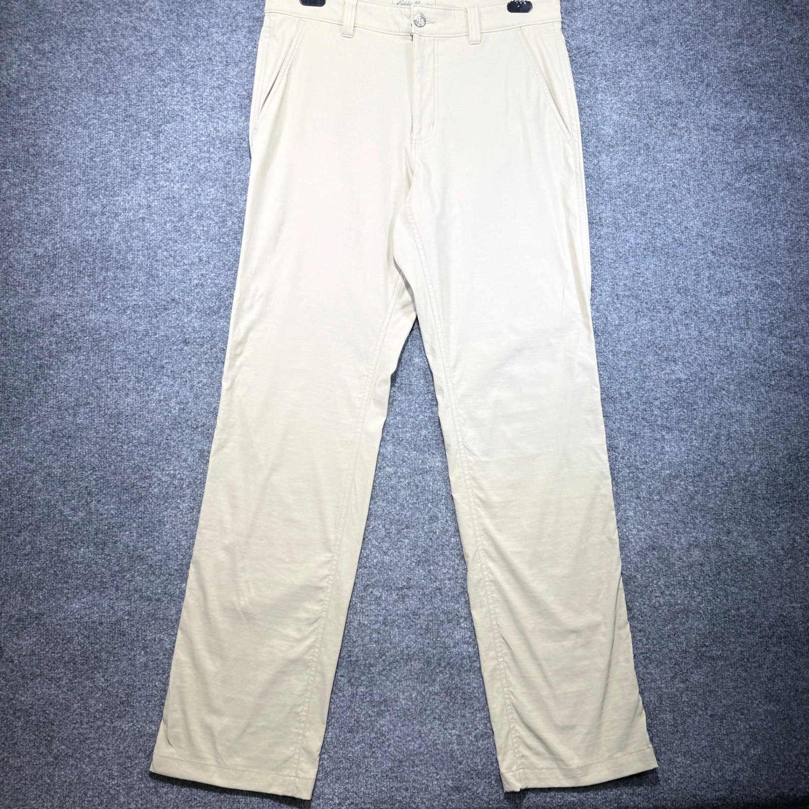 Eddie Bauer Travex Chino Pants Mens 33x34 Beige Nylon Spandex Hiking Travel
