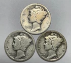 1917, 1917-D and 1917-S 10C Mercury Dimes 90% Silver