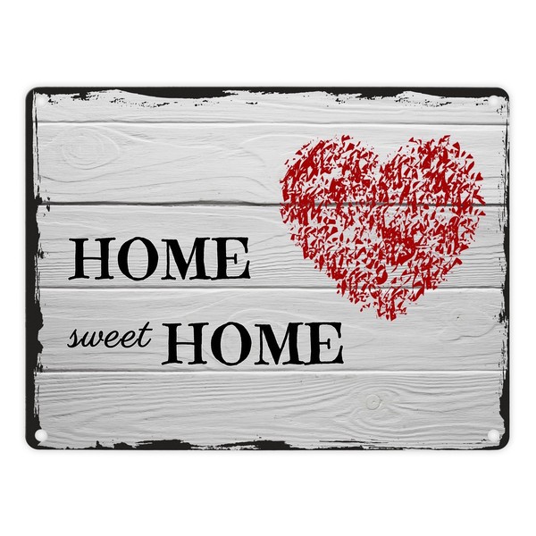 Home Sweet Home Metallschild In 15X20 Cm Mit Herz Und Holzoptik-image