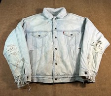Vintage 80's Levis Sherpa Denim Made in USA Distressed Blue Jacket XL