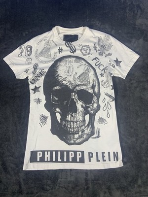 Phillipp Plein Hommes Skull Big Print White Tee Shirt All Over Print Size Small