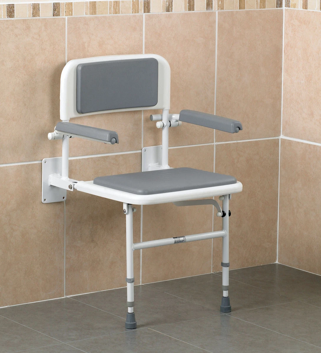 Shower seat with back and arms outlet