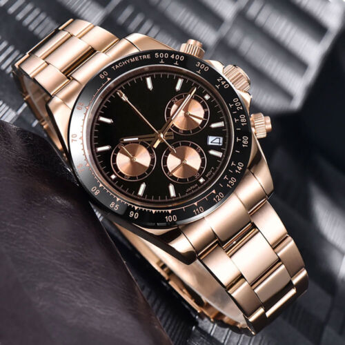 Tandorio Rose Gold 39mm Chronograph Sapphire Crystal Men Watch VK63 Quartz Steel - Picture 6 of 36