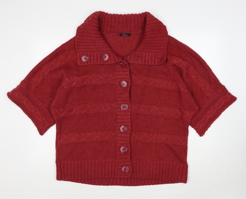 Bonmarché Damen-Strickjacke roter Kragen Acryl Größe L