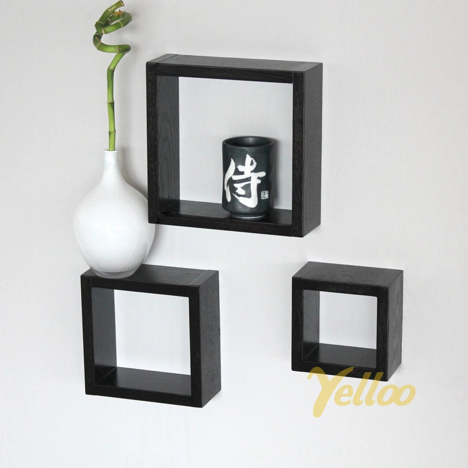 SET 3 CUBI MENSOLE LEGNO MARRONE SCURO SIMILE WENGE MENSOLA DESIGN MODELLO 3CMA - Immagine 2 di 4