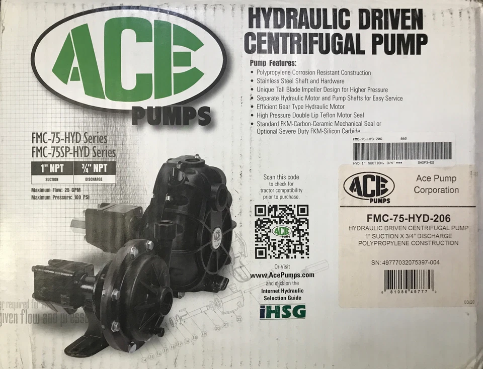 Ace Hydraulic Poly Pump With 1" Suction x 3/4" Discharge FMC-75-HYD-206 (49777) - Image 3 of 3