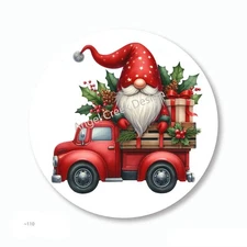 Red Pickup Truck Gnome Christmas Scrapbook Stickers Favors Envelope Seals