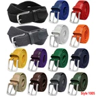 Falari Silver Black Buckle Braided Stretch Belt Canvas Fabric Woven Elastic Belt