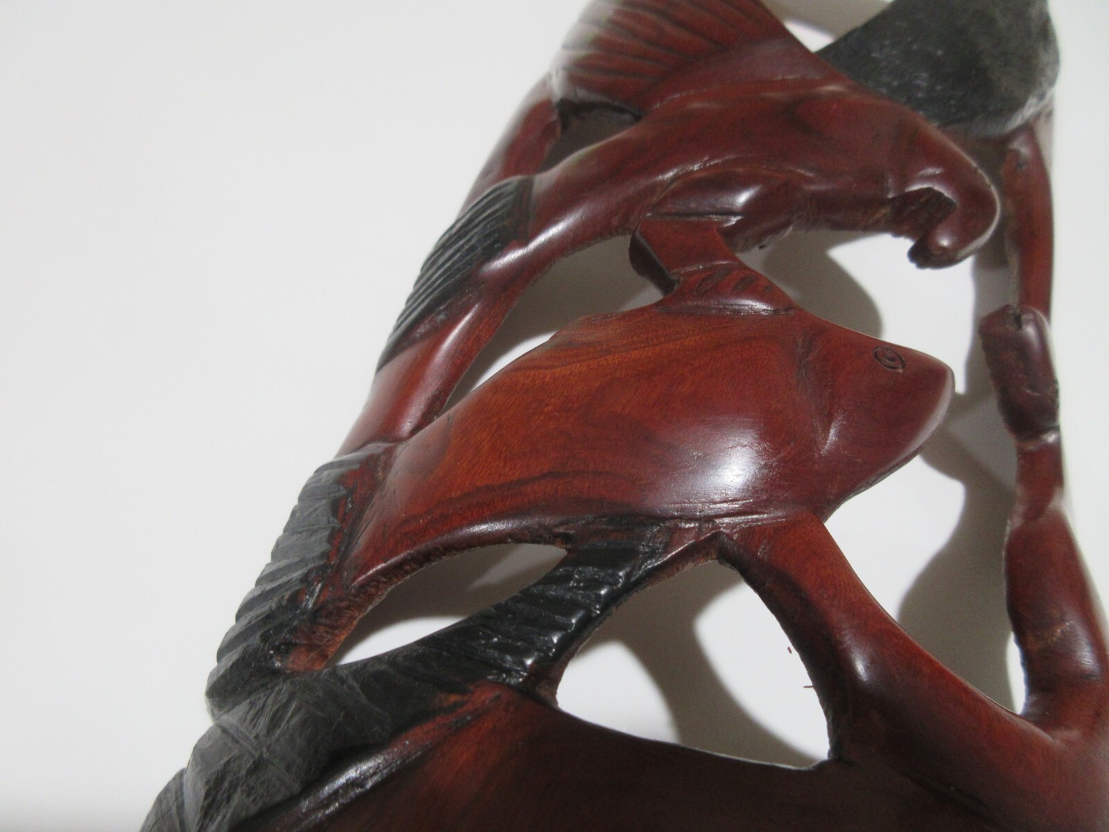 16" Hand Carved African Tribal Mask Ebony Wood Eagle Hunting Fish Snake Original