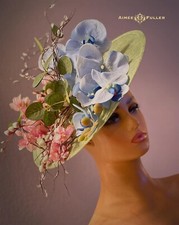 Kentucky Derby Fascinator Sage Green Moss Light Sky Blue Orchid Pink Ascot Hat