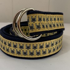 Mens Vineyard Vines Ribbon Belt Canvas Navy Blue Yellow Castle Parthenon Print M