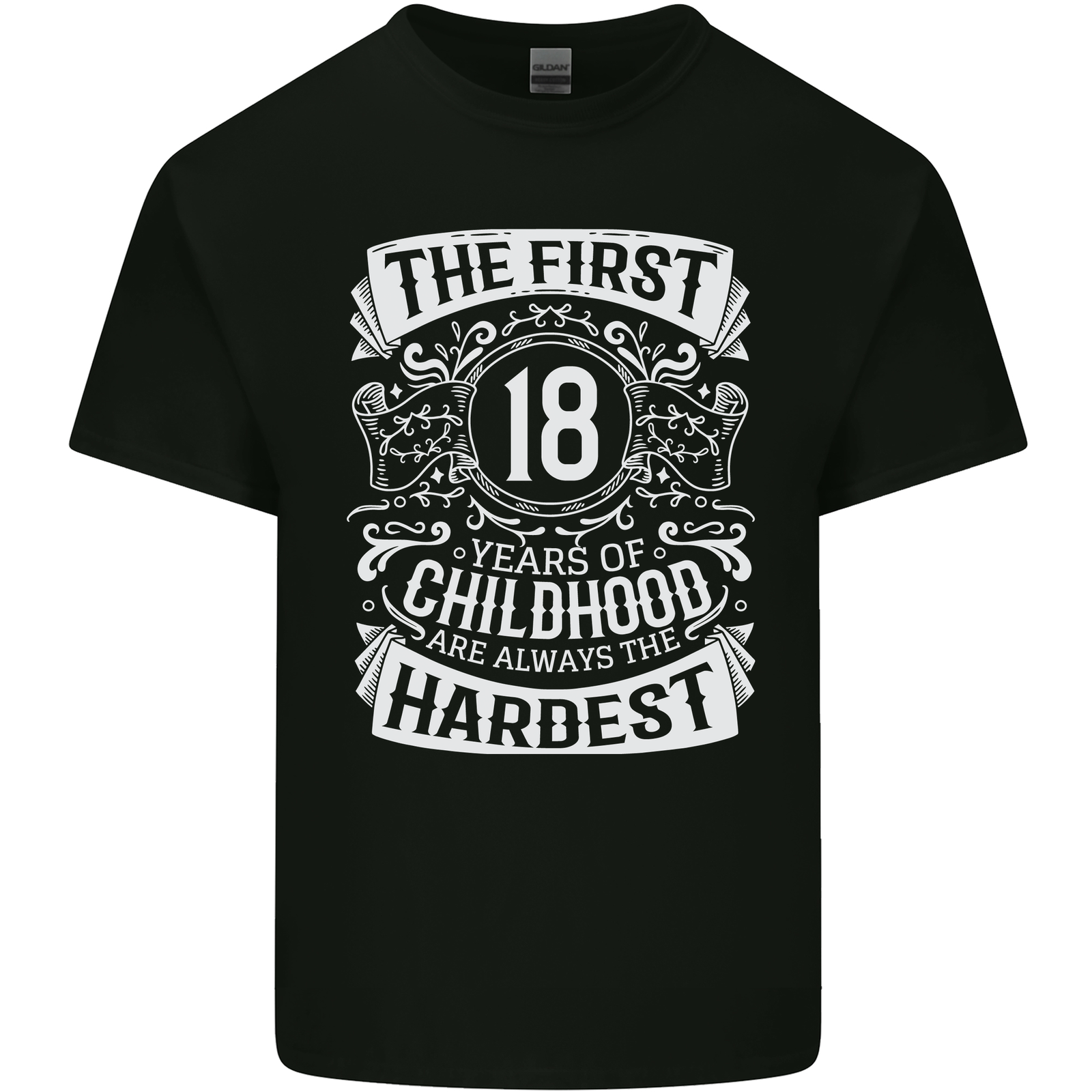 First 18 Years of Childhood Funny 18th Birthday Mens Cotton T-Shirt Tee Top